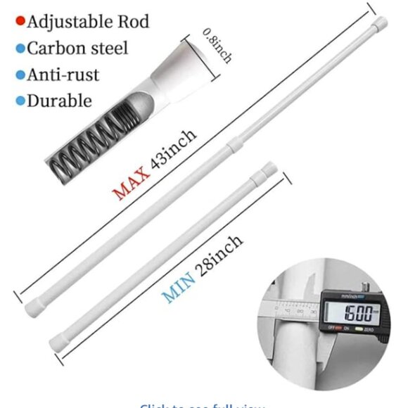 2 Pack Curtain Rod Adjustable 28-43 Inches，5/8" Diameter， White，Small Short Expa - Picture 1 of 2